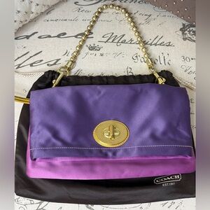 BARELY USED —- COACH AMANDA SATIN FOLDOVER FLAP BAG — #12926